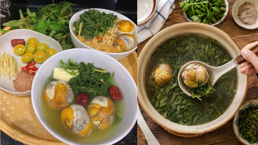 Trứng vịt lộn hầm ngải cứu là món ăn ngon, có tác dụng bồi bổ cơ thể.