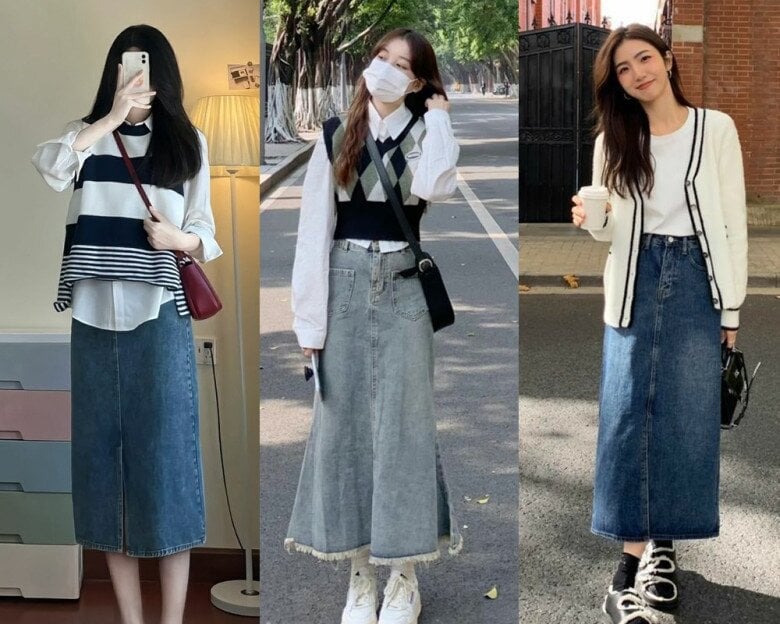 Chân váy denim đang dần trở thành lựa chọn quen thuộc thay thế cho những kiểu chân váy công sở truyền thống. 