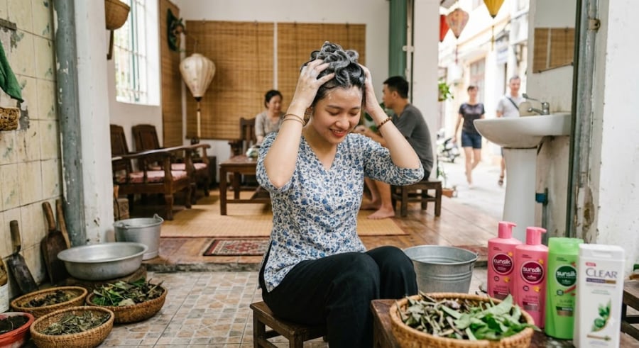 Nhiều người có thói quen xả nước gội đầu ngay khi tóc đang rối tung. Khi gặp nước, các sợi tóc sẽ bết dính vào nhau, việc dùng tay gỡ rối trong lúc gội sẽ khiến chân tóc bị kéo căng và đứt gãy hàng loạt.    