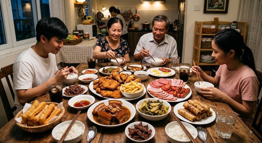 Thường xuyên ăn mặn, nhiều thịt chế biến sẵn và đồ chiên rán vào buổi tối không phải lựa chọn tốt cho sức khỏe tim mạch.