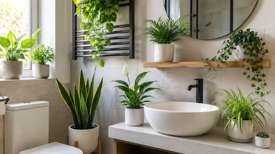 Đặt chậu cây hợp lý giúp nhà vệ sinh nhà tắm dễ chịu hơn