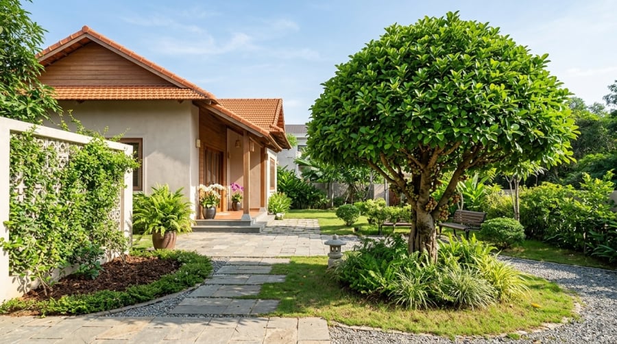Nếu có khoảng sân rộng, trồng cây sung phía sau hoặc bên hông nhà cũng là lựa chọn phù hợp, miễn cây có đủ ánh sáng và không quá sát công trình.