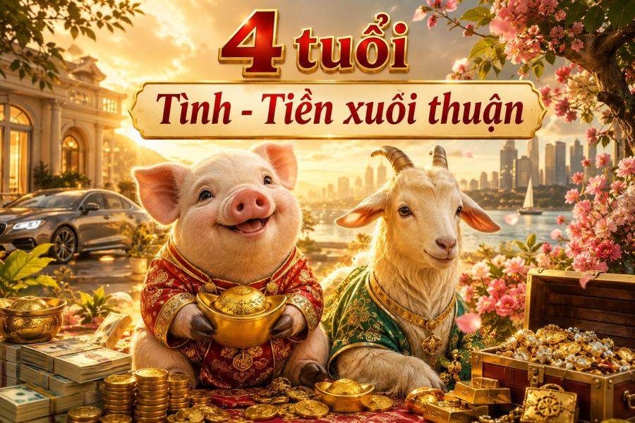 Tình - Tiền xuôi thuận, 4 tuổi: Hợi - Mùi - Mão - Ngọ tháng 7 Âm vẫn giàu