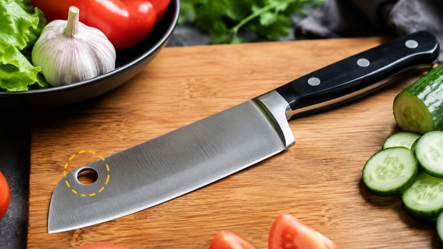 Lỗ tròn trên con dao để làm gì?