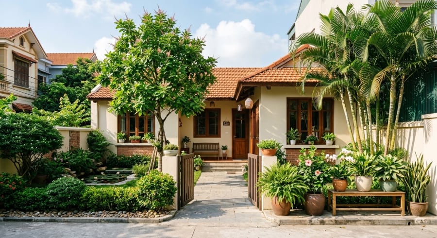Sân nhỏ không cần trồng quá nhiều cây, chỉ cần chọn đúng loại và bố trí hợp lý là đủ tạo cảm giác xanh mát, đủ đầy.