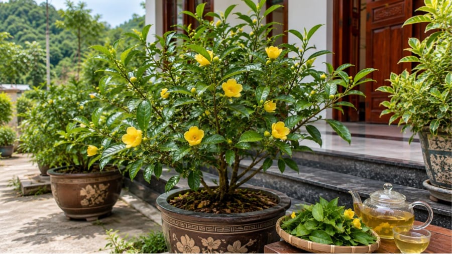 Trà hoa vàng vừa làm cảnh vừa để lấy lá hoa làm trà
