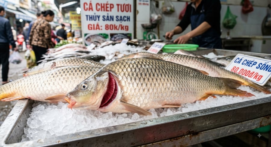 Khi mua cá chép, không nên chỉ nhìn vào kích thước mà cần kiểm tra tổng thể độ tươi và tình trạng bên ngoài của cá.