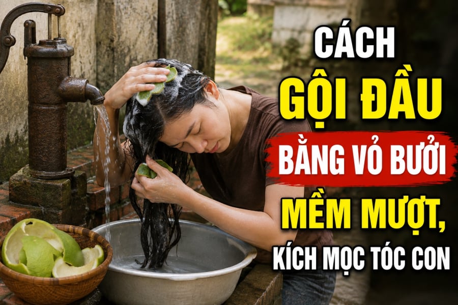 Với cách làm đơn giản, bạn có thể dùng vỏ bưởi để làm sạch da đầu, giúp tóc có cảm giác mềm mượt, thơm tự nhiên và hỗ trợ chăm sóc tóc con.