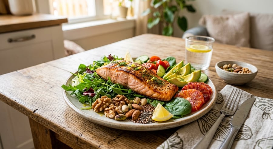 Cá béo và một số loại hạt là những nguồn thực phẩm có thể cung cấp omega-3 cho cơ thể.