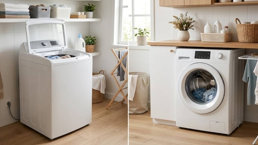 Máy giặt cửa trên và máy giặt cửa trước có thiết kế khác nhau, cơ chế hoạt động cũng khác.
