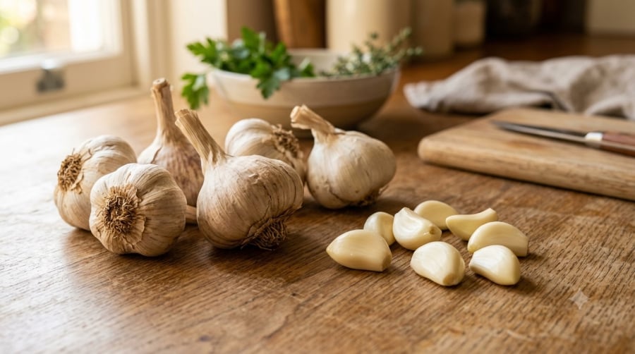 Tỏi là gia vị quen thuộc, chứa nhiều hợp chất được nghiên cứu về khả năng hỗ trợ sức khỏe tim mạch và chuyển hóa.