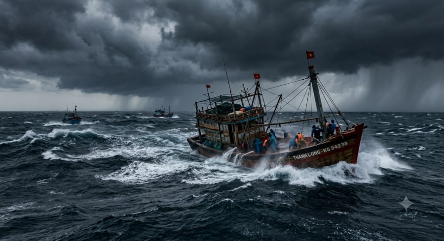 Tàu thuyền trên vùng biển nguy hiểm cần chủ động phòng tránh khi áp thấp nhiệt đới gây biển động mạnh.