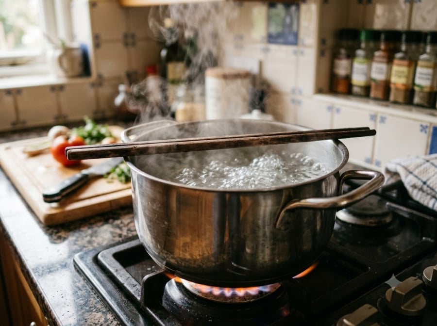 Một trong những trường hợp dễ nhận thấy tác dụng của chiếc đũa gỗ là khi luộc các loại thực phẩm chứa nhiều tinh bột.