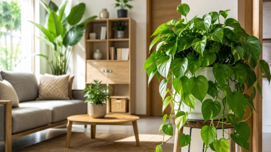 Đặt trầu bà đúng chỗ giúp mang lại cảm giác xanh mát và sinh khí trong ngôi nhà