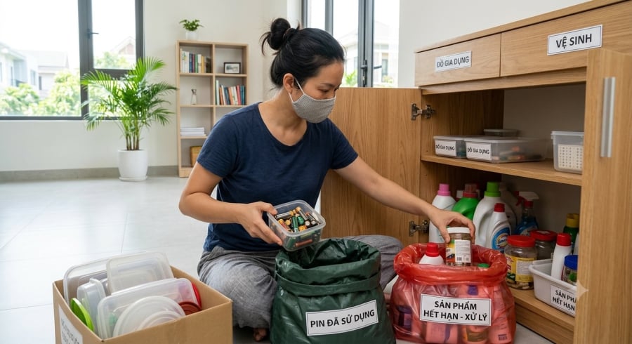 Thường xuyên kiểm tra và loại bỏ đồ cũ, hết hạn giúp hạn chế các nguồn gây ô nhiễm trong nhà.