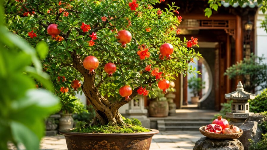 Cây lựu không chỉ lấy quả mà còn là cây cảnh phong thủy tốt lành