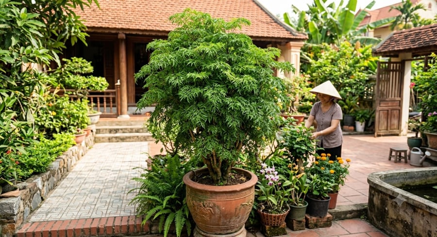 Đinh lăng là loại cây quen thuộc trong nhiều gia đình Việt, vừa làm cảnh vừa có thể tận dụng lá trong một số món ăn.