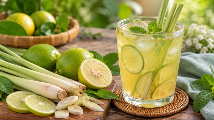 Nước chanh kết hợp sả tạo ra thức uống chua thanh và thơm