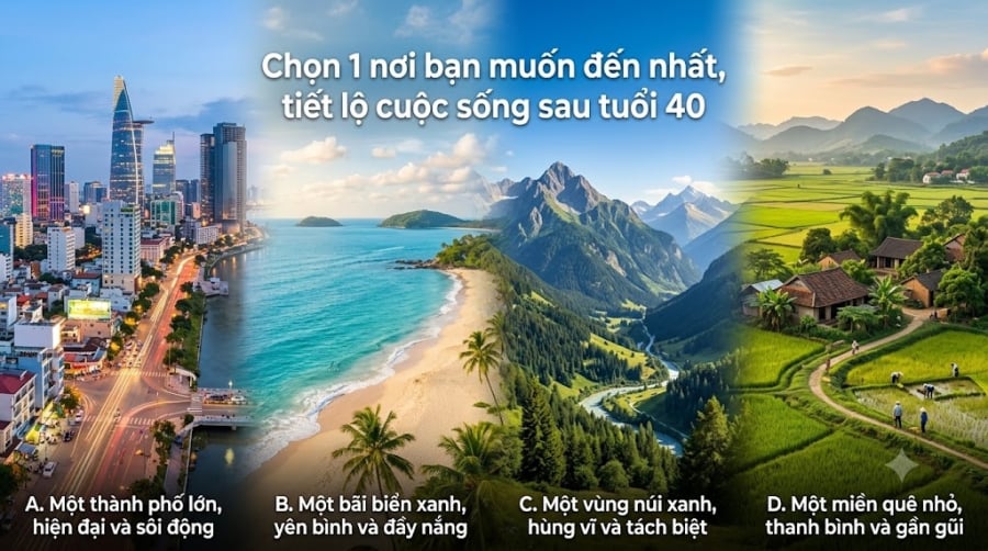 Hãy nhìn 4 địa điểm dưới đây và chọn một nơi bạn muốn đến nhất. Đừng suy nghĩ quá lâu, hãy chọn theo trực giác. Sau đó kéo xuống để xem điều lựa chọn ấy có thể tiết lộ gì về cuộc sống của bạn sau tuổi 40.    