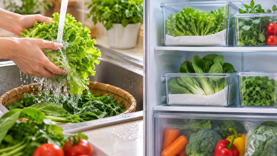 Hãy chú ý việc giữ rau khô ráo trước khi bảo quản trong tủ lạnh