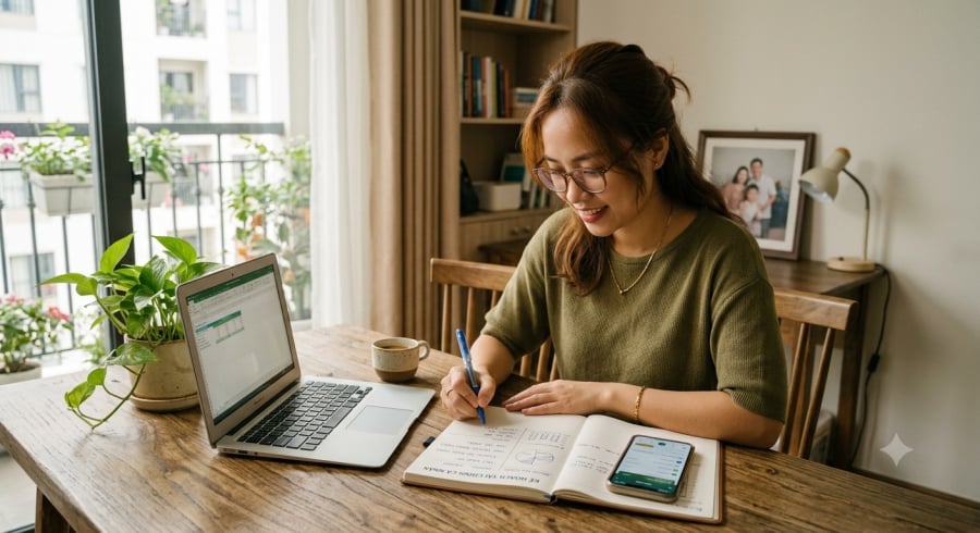Chia thu nhập thành từng khoản ngay khi nhận lương giúp kiểm soát chi tiêu và hạn chế mua sắm theo cảm xúc.