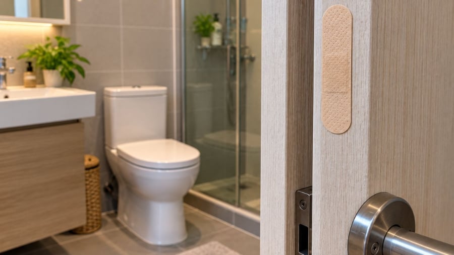 Tại sao lại dán urgo lên cánh cửa nhà vệ sinh?