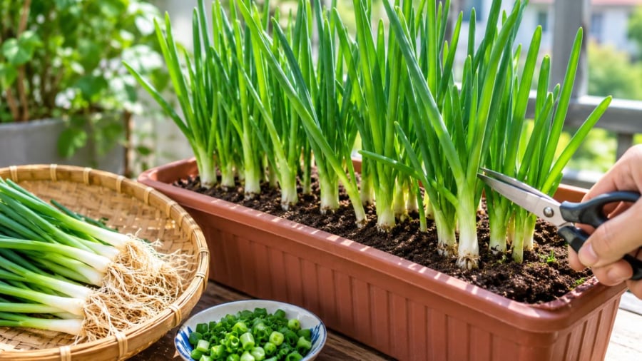 Từ những gốc hành, bạn có thể ươm trồng thành chậu hành mới