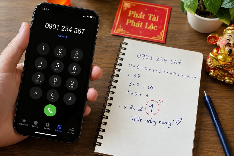Cách tính khá đơn giản. Bạn lấy tất cả chữ số trong số điện thoại của mình cộng lại với nhau. 