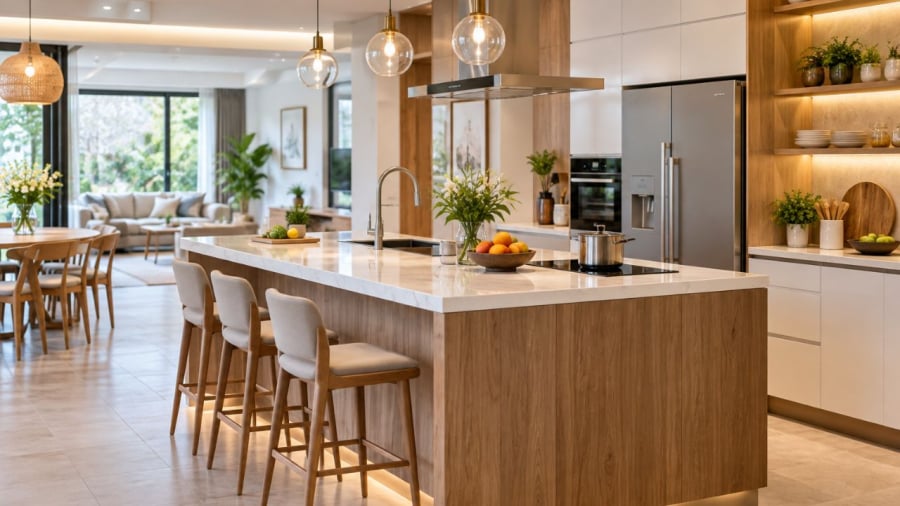 Bếp ở giữa căn phòng là xu hướng mới hiện nay