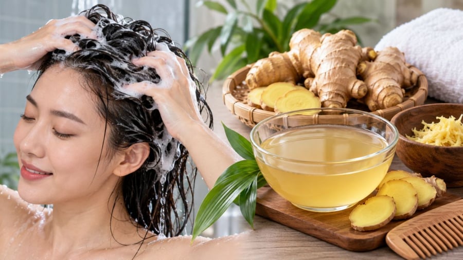 Gội đầu với gừng giúp hỗ trợ mọc tóc