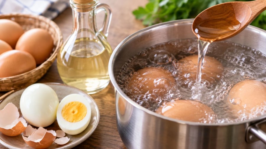Giấm có công dụng nhất định khi luộc trứng