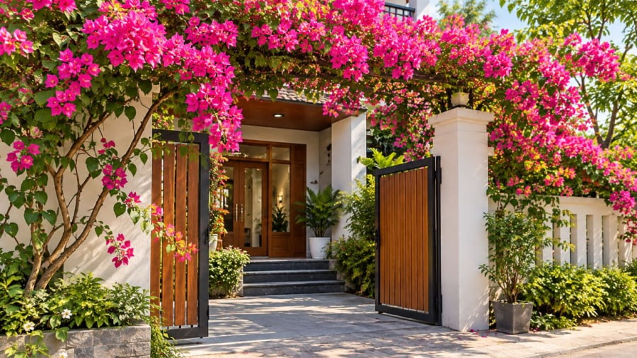 Trồng hoa giấy trước nhà được nhiều người yêu thích