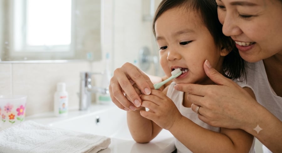 Vệ sinh răng miệng nên bắt đầu ngay từ khi chiếc răng đầu tiên của trẻ mọc.