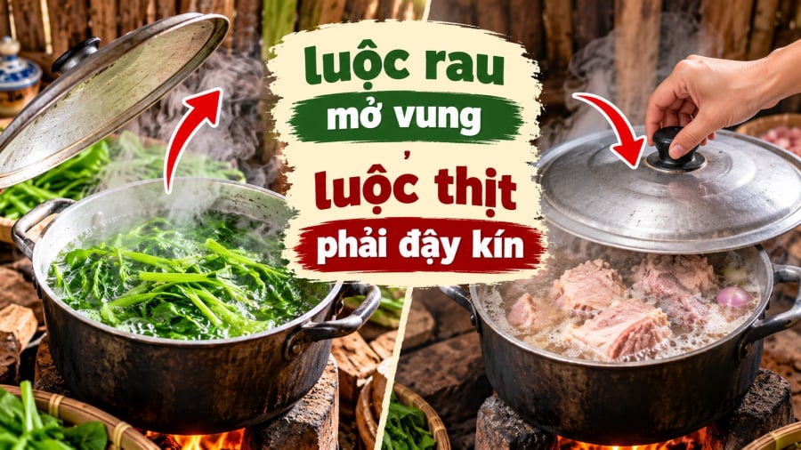 Luộc rau và luộc thịt đều dùng nước sôi để làm chín thực phẩm, nhưng cách xử lý chiếc vung nồi lại thường khác nhau. Nhiều người có kinh nghiệm thường khuyên luộc rau nên mở vung, còn luộc thịt có thể đậy vung trong phần lớn thời gian nấu. Vì sao lại có sự khác biệt này?    