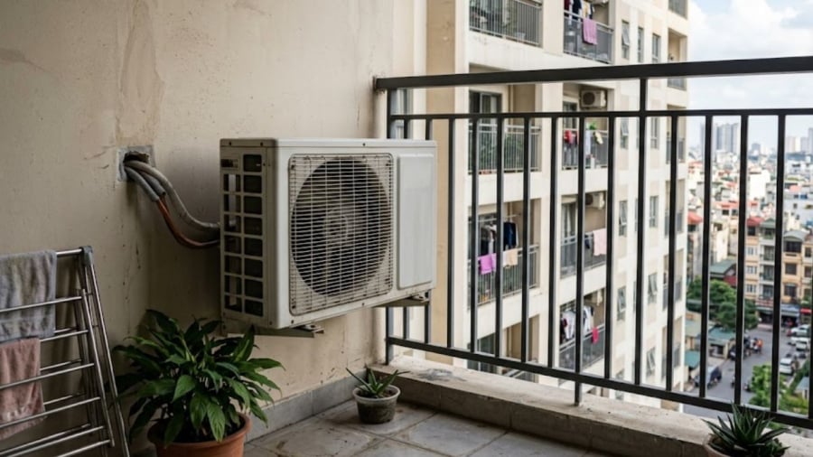 Khi lắp cục nóng điều hòa ở ban công, lô gia, cần chú ý giữ khu vực xung quanh thông thoáng.
