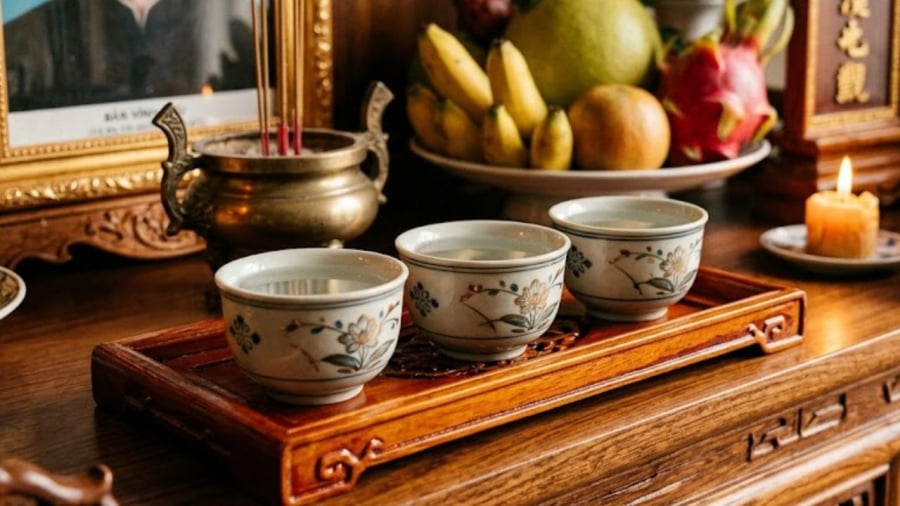 Chén nước trên bàn thờ không cần rót quá đầy nhưng cũng không nên rót quá vơi.