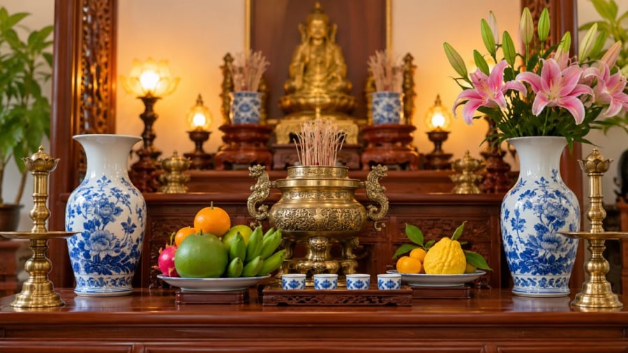 Bình hoa cúng khi không có hoa thì không nên đặt lên ban thờ