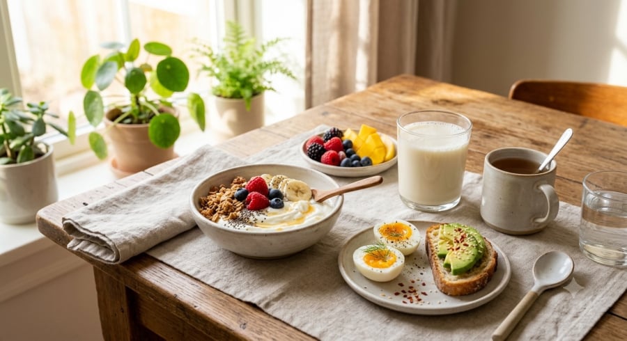 Bữa sáng có nguồn protein giúp tăng cảm giác no và tạo nền tảng dinh dưỡng tốt hơn cho buổi sáng.