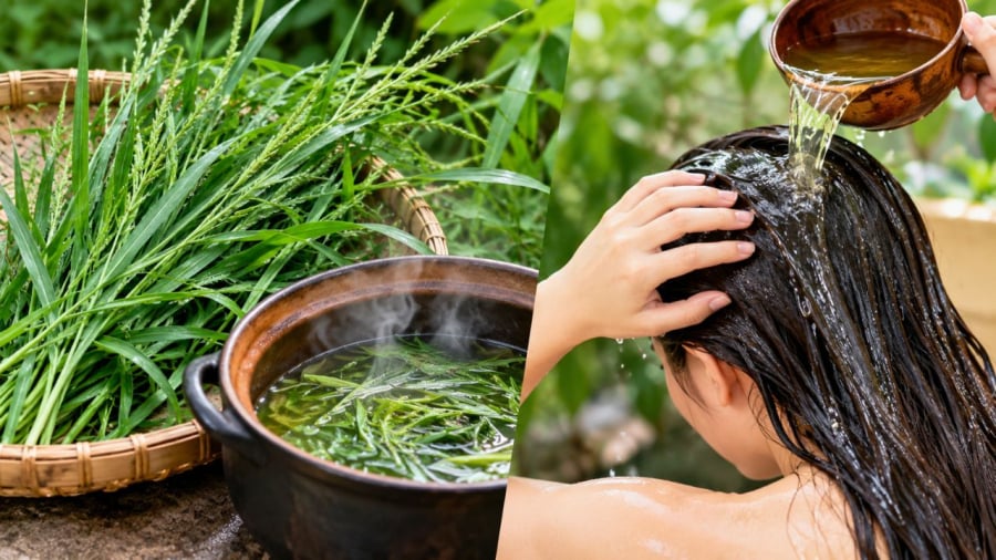 Cỏ mần trầu được dùng nấu nước gội đầu