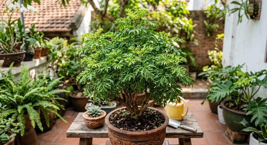 Đinh lăng lá nhỏ vừa có thể làm cây cảnh vừa được sử dụng phần lá non làm rau hoặc gia vị.