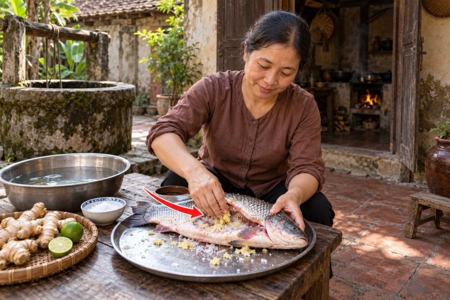 Cách đơn giản là bỏ mang, ruột, làm sạch máu đọng và lớp màng đen trong bụng, sau đó xát nhẹ với một ít muối cùng gừng đập dập rồi rửa lại, để ráo. Chanh, giấm hoặc nước vo gạo cũng có thể hỗ trợ giảm mùi tanh, nhưng chỉ nên chọn một cách phù hợp, không cần dùng tất cả cùng lúc.    