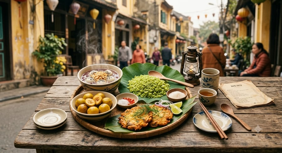 Những món ăn mang hương vị đặc trưng góp phần tạo nên nét hấp dẫn riêng của ẩm thực Hà Nội khi giao mùa.