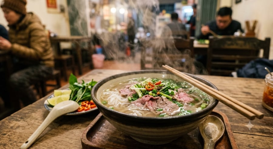 Một bát phở nóng hổi là lựa chọn khó bỏ qua khi Hà Nội bước vào những ngày chuyển mùa.