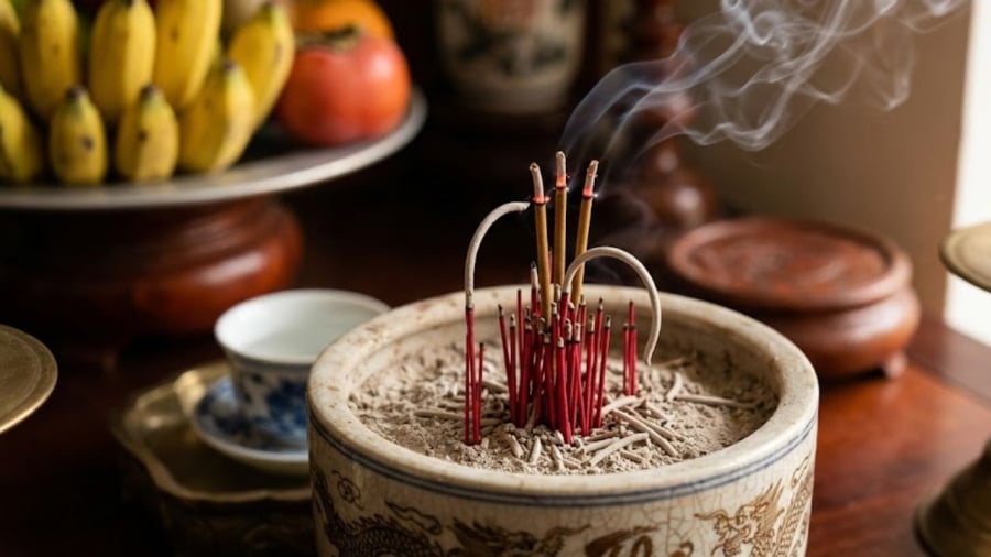Sau khi thắp hương, bạn không nên vội dập tắt hương hoặc di chuyển các vật thờ cúng trên bàn thờ.