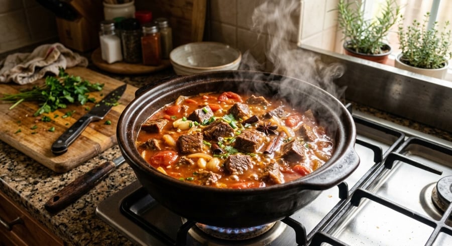 Xào cà chua cho mềm nhuyễn rồi hầm thịt ở lửa nhỏ giúp món ăn đậm vị, thơm ngon hơn.