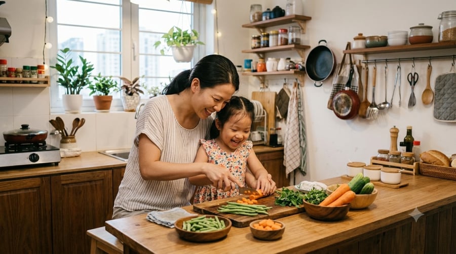 Từ những công việc nhỏ hằng ngày, cha mẹ dạy con biết tự lập, có trách nhiệm và trân trọng công sức của những người thân yêu.