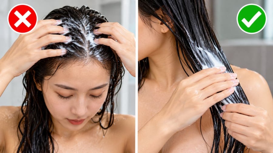 Dầu xả chỉ nên thoa lên phần tóc