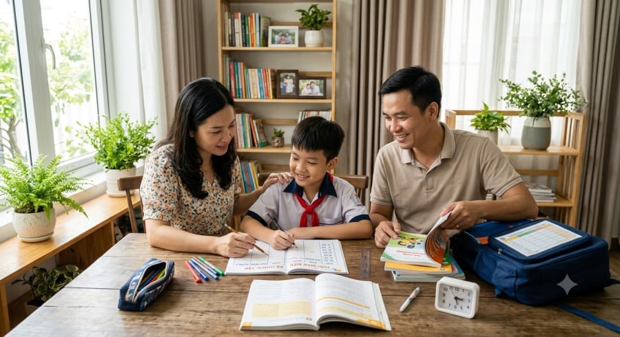 Sự đồng hành của cha mẹ giúp trẻ từng bước hình thành tính tự lập, biết quản lý thời gian và cân bằng giữa học tập với nghỉ ngơi.