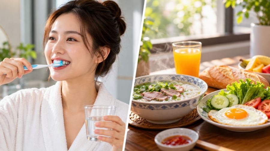 Đánh răng trước hay nên ăn sáng trước?