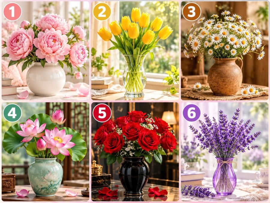 Mỗi người đều có một nét tính cách riêng, có người dịu dàng, tinh tế, có người mạnh mẽ, quyết đoán, cũng có người sống nội tâm nhưng sở hữu sức hút đặc biệt. Hãy chọn một trong 6 lọ hoa dưới đây theo cảm nhận đầu tiên. 